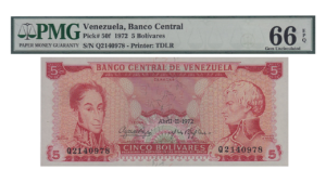 VENEZUELA, 5 Bolívares, Abril-11-1972, Serie Q7, PMG66-EPQ.
