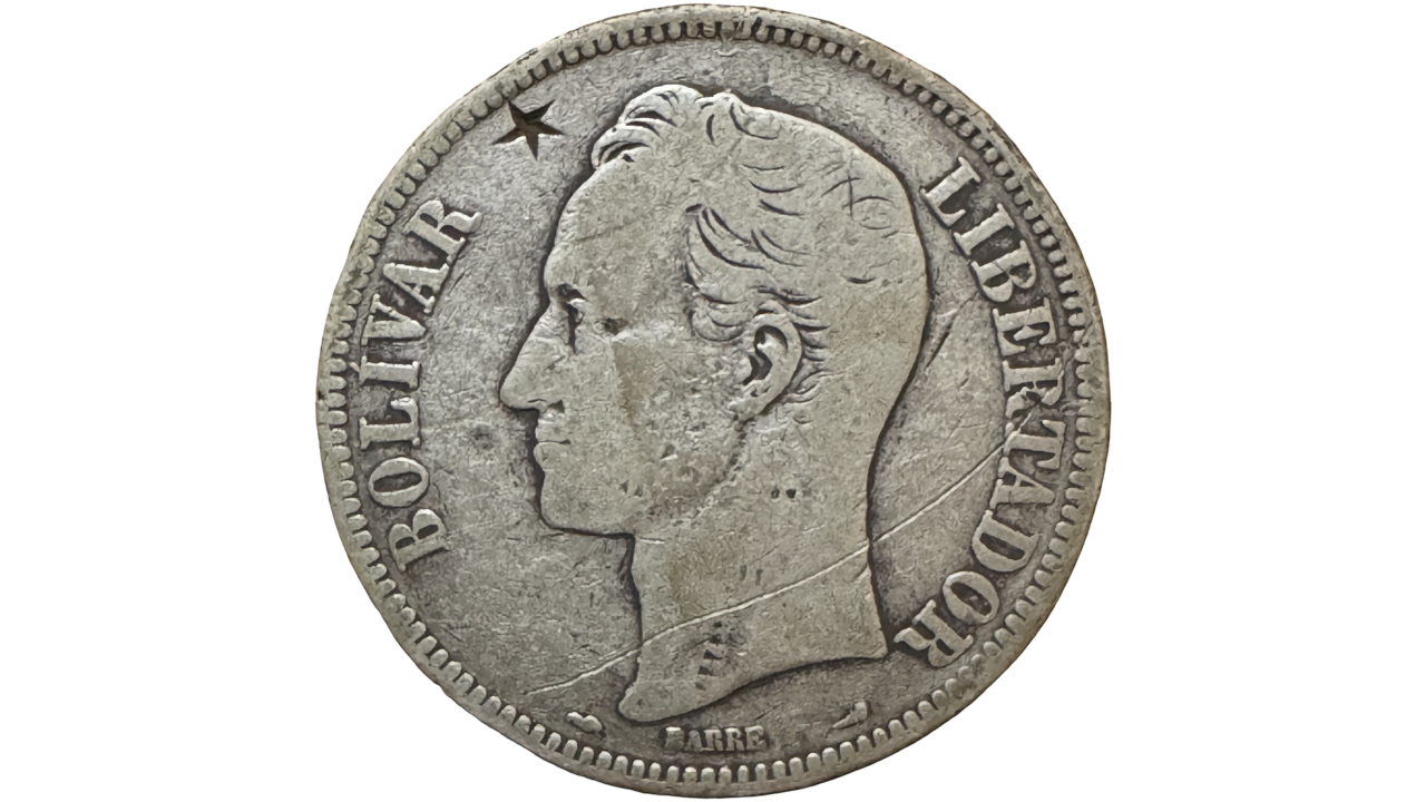 EE.UU. DEVENEZUELA, 5 Bolívares, 1911, F. **RESELLO DE LA "BRUJA**