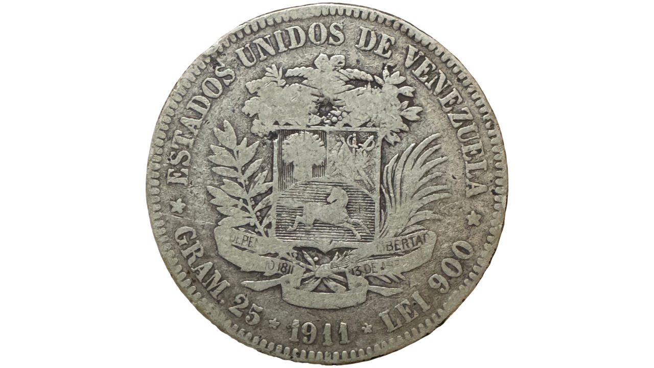 EE.UU. DEVENEZUELA, 5 Bolívares, 1911, F. **RESELLO DE LA "BRUJA** - Imagen 2