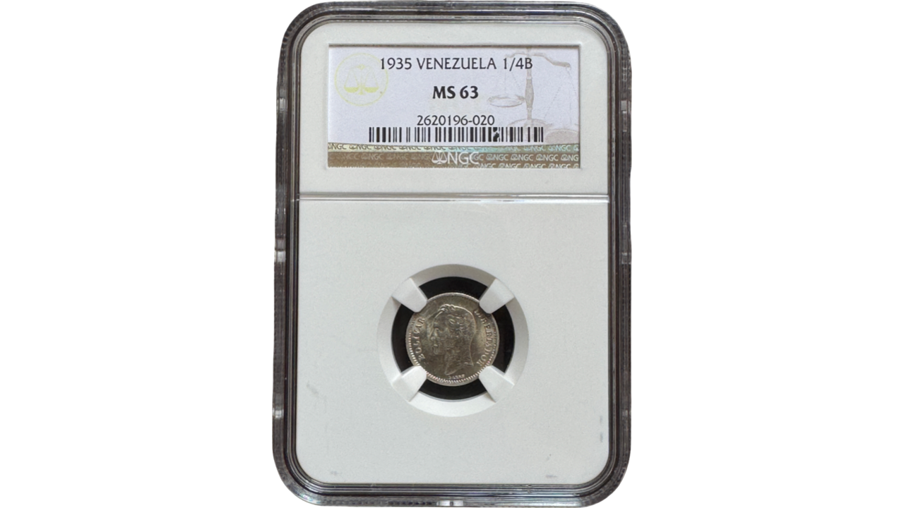 EE.UU. DE VENEZUELA, ¼ Bolivar, 1935, NGC MS63. **25 CÉNTIMOS o MEDIO**