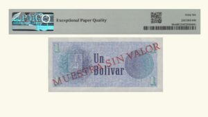 VENEZUELA, 1 Bolívar, Octubre-5-1989, Serie X8, PMG66-EPQ.  **TINOQUITO / MUESTRA**