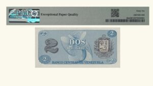 VENEZUELA, 2 Bolívares, Octubre-5-1989, Serie AA7, PMG66-EPQ.  **TINOQUITO / SPECIMEN**