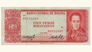 BOLIVIA, 100 Bolivianos, Julio-13-1962, Serie P7, AU+