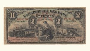 PERU, 2 SOLES, Junio-30-1879, Serie B6, VF