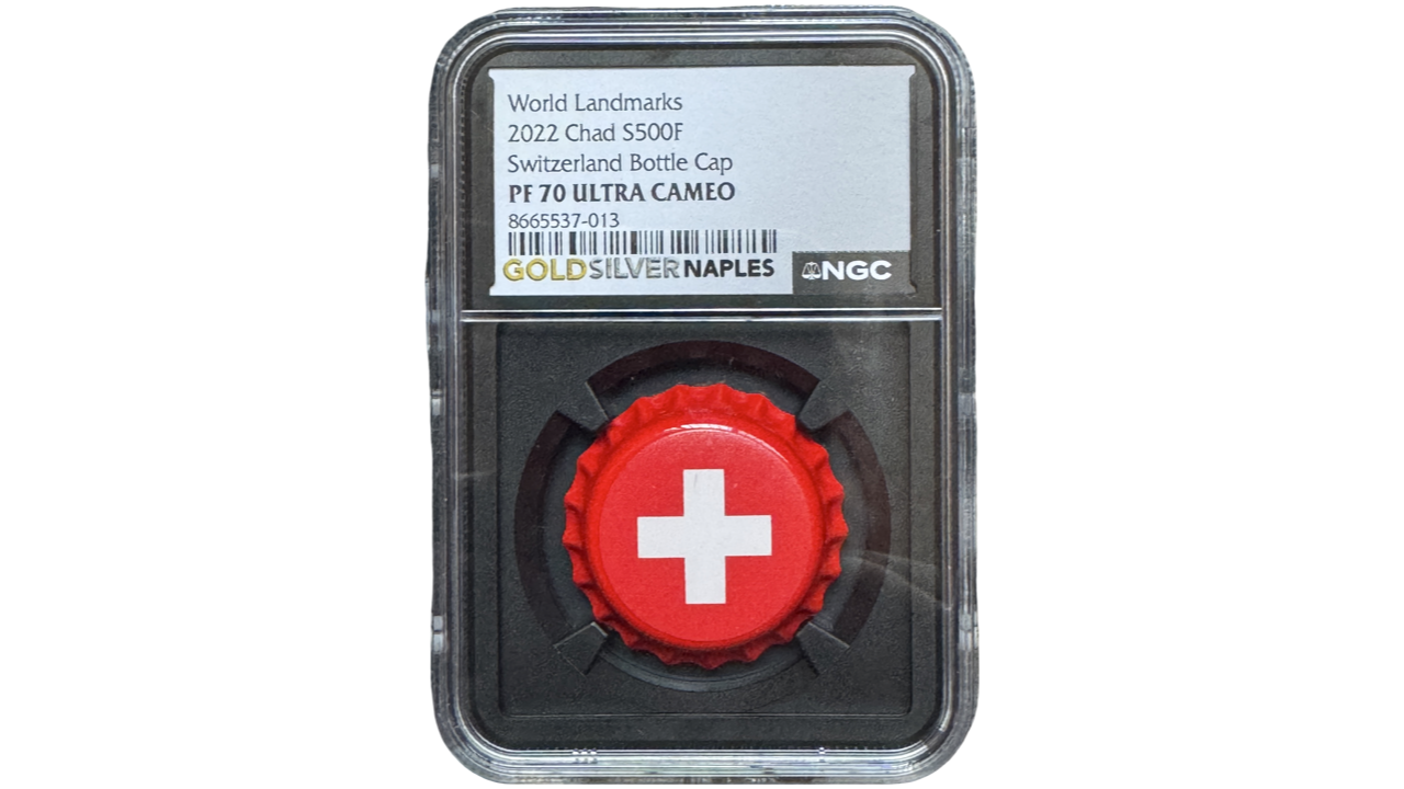 CHAD, 500 Francs, 2022, NGC PF70. **SERIE: WORLD LANDMARKS; SUIZA**
