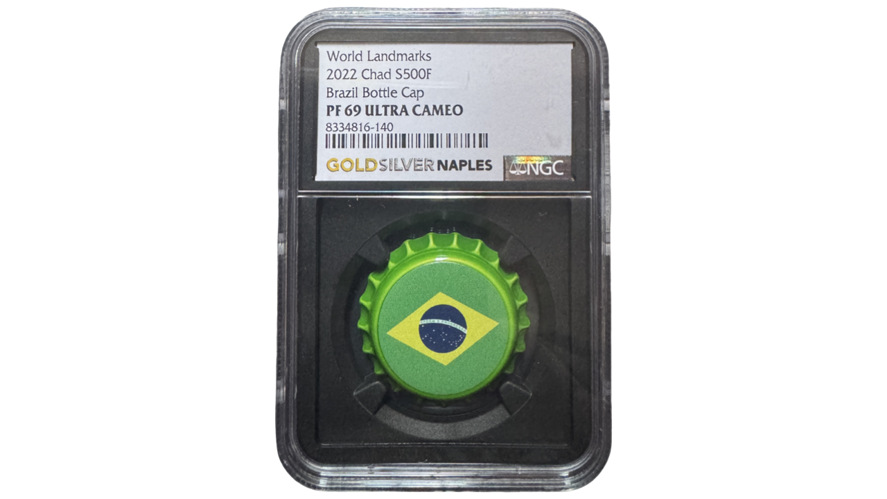 CHAD, 500 Francs, 2022, NGC PF69. **SERIE: WORLD LANDMARKS; BRAZIL**