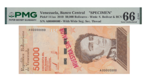 VENEZUELA, 50.000 Bs. Soberanos, Ene-22-2019, Serie A8, PMG66-EPQ.  **MUESTRA SIN VALOR**