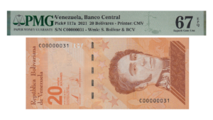 VENEZUELA, 20 Bolívares Digitales, Abril-29-2021, Serie X8, PMG67 EPQ.  **SERIAL BAJO 00000031**