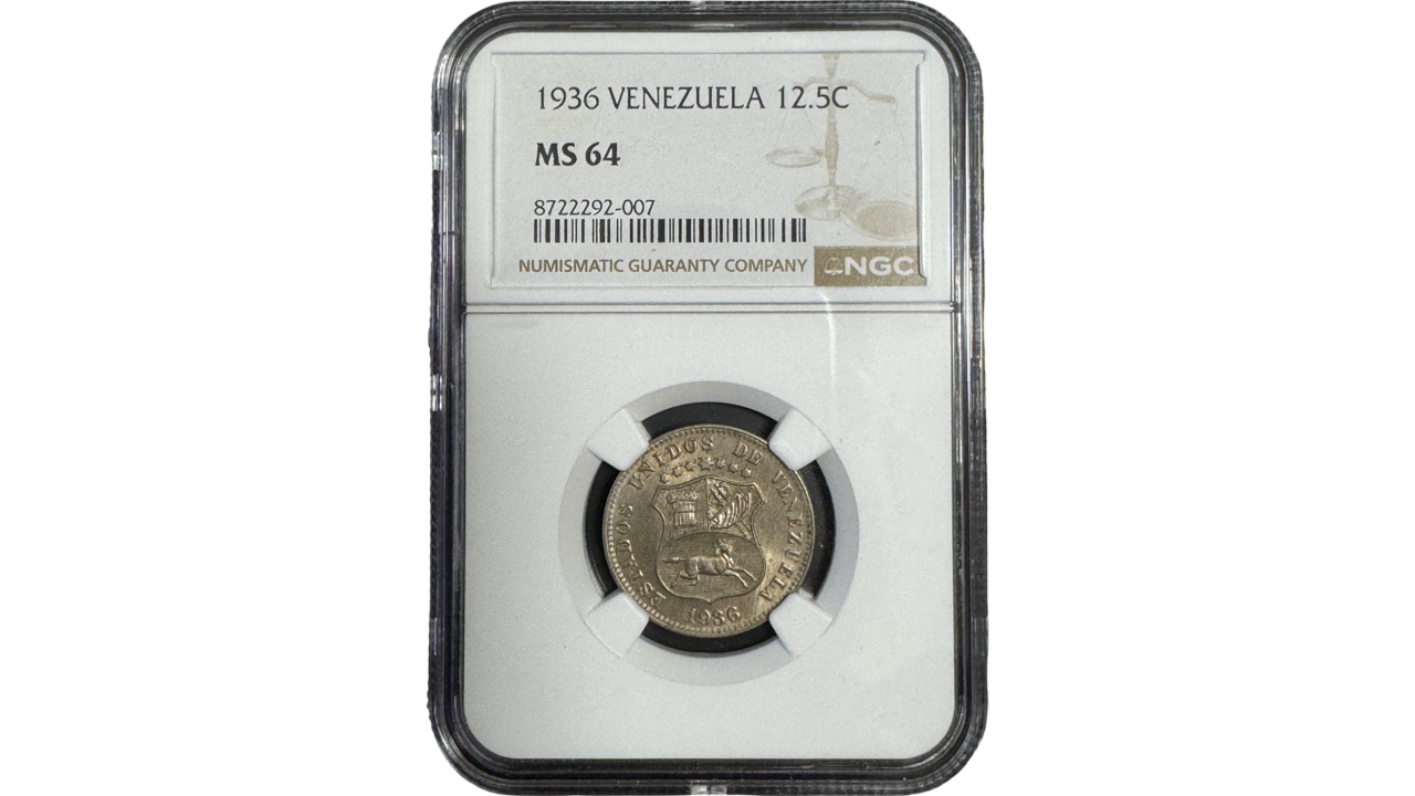 EE.UU. DE VENEZUELA, 12½ Centimos, 1936, NGC MS64. **LOCHA**