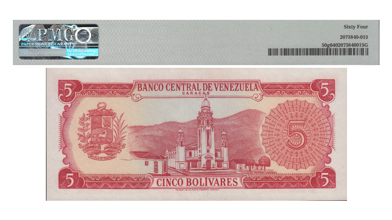 VENEZUELA, 5 Bolívares, Marzo-13-1973, Serie T7, PMG64 - Imagen 2