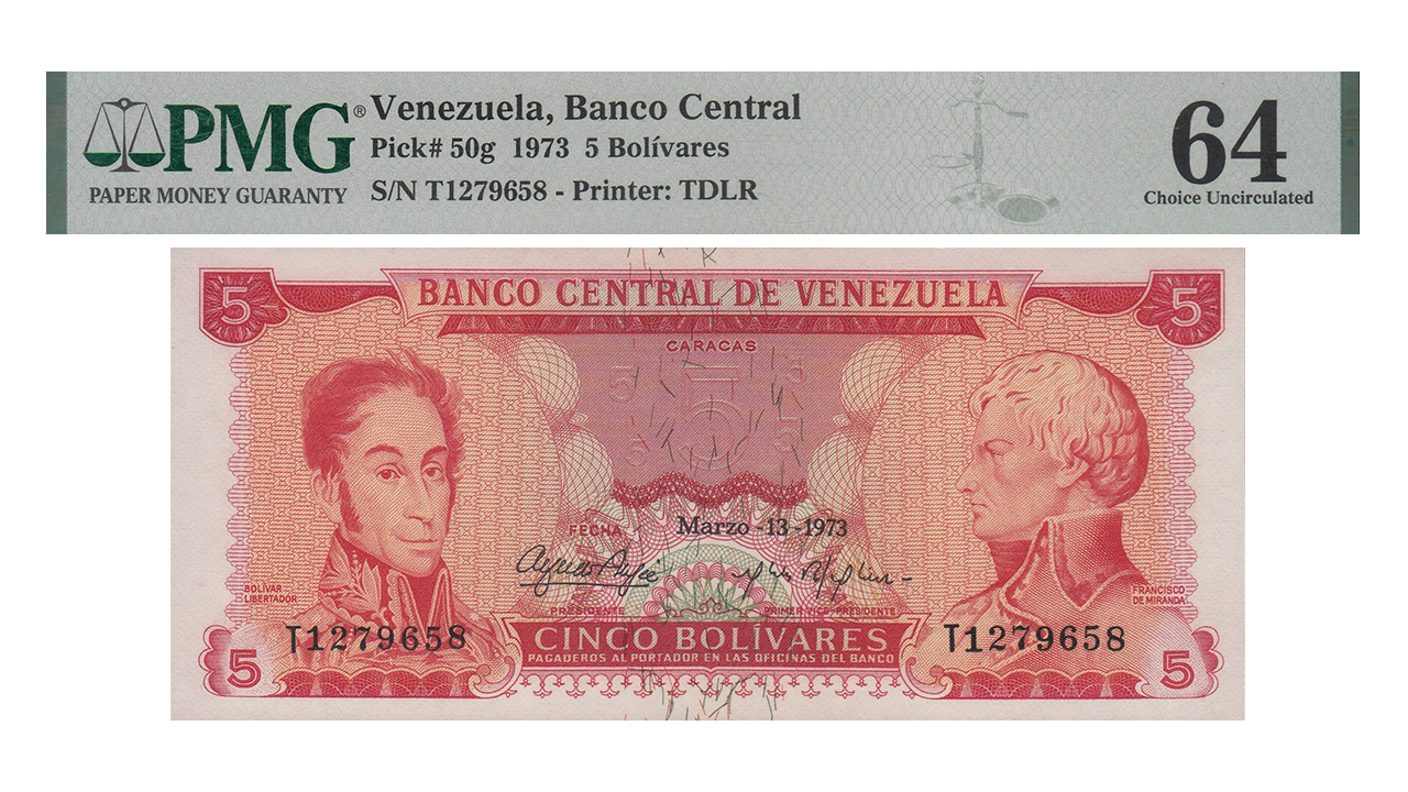 VENEZUELA, 5 Bolívares, Marzo-13-1973, Serie T7, PMG64