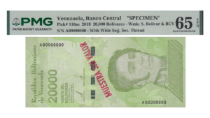 VENEZUELA, 20000 Bs. Soberanos, Ene-22-2019, Serie A8, PMG65-EPQ.  **MUESTRA SIN VALOR**