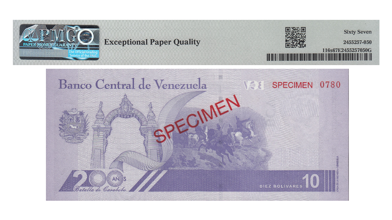 VENEZUELA, 10 Bolívares Digitales, Abril-29-2021, Serie A8, PMG67 EPQ. **SPECIMEN** - Imagen 2