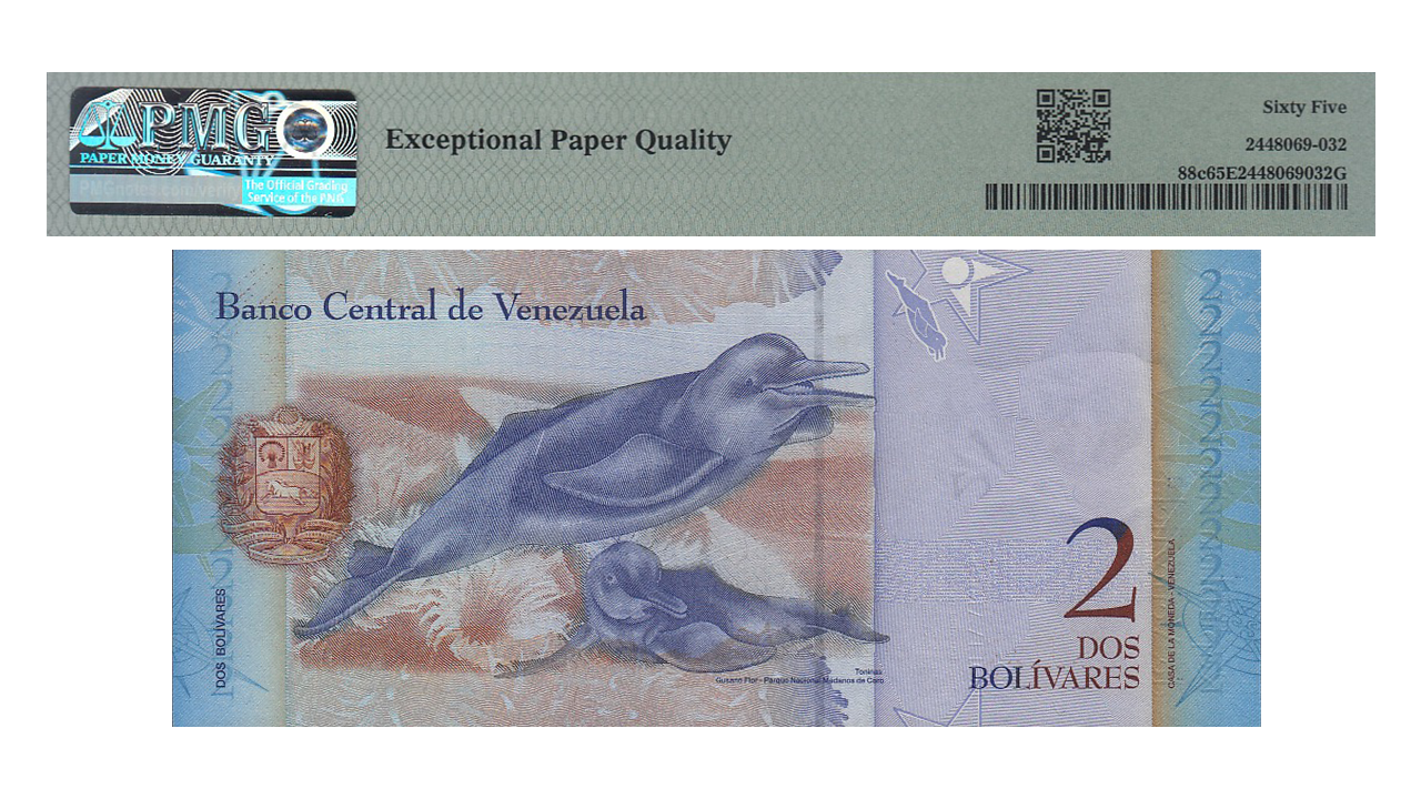 VENEZUELA, 2 Bolívares Fuertes, Diciembre-19-2008, Serie F8, PMG65-EPQ. **CAPICUA O RADAR** - Imagen 2