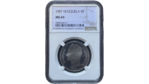 VENEZUELA, 5 Bolivares, 1987, NGC MS65.  **FUERTE**