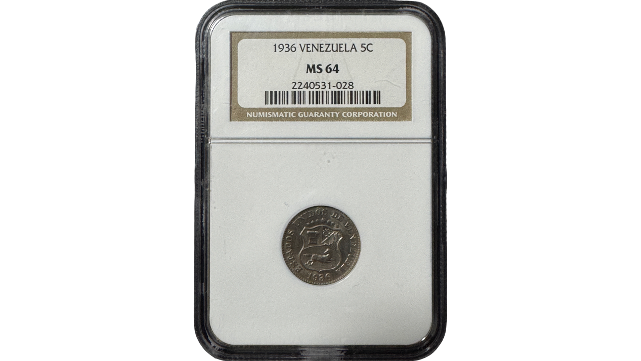 EE.UU. DE VENEZUELA, 5 Centimos, 1936, NGC MS64. **PUYA**