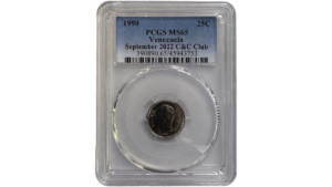 VENEZUELA, 25 Céntimos, 1990, PCGS MS65.   **¼ BOLIVAR O MEDIO**