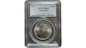 VENEZUELA, 5 Bolivares, 1977, PCGS MS65.  **FUERTE**