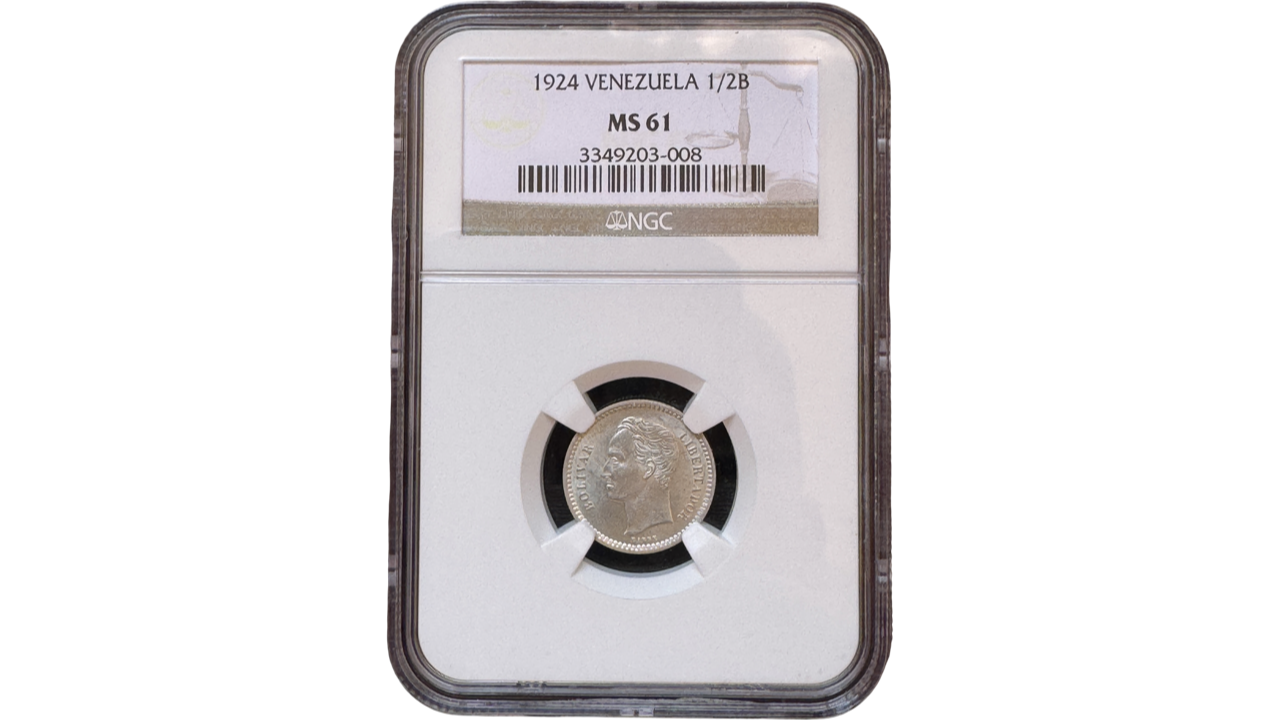 EE.UU. DE VENEZUELA, ½ BOLÍVAR, 1924, NGC MS61. **REAL O 50 CENTIMOS**