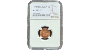 VENEZUELA, 5 Centimos, 1974, NGC MS63-RD.  **PUYA**