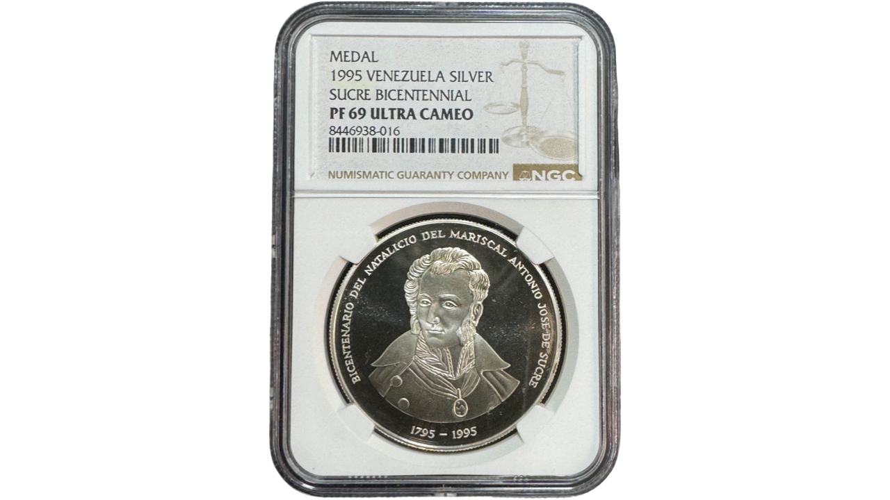 VENEZUELA, Medalla 1995, NGC PF69 **NATALICIO DEL MARISCAL, ANTONIO JOSE DE SUCRE, 1795-1995**