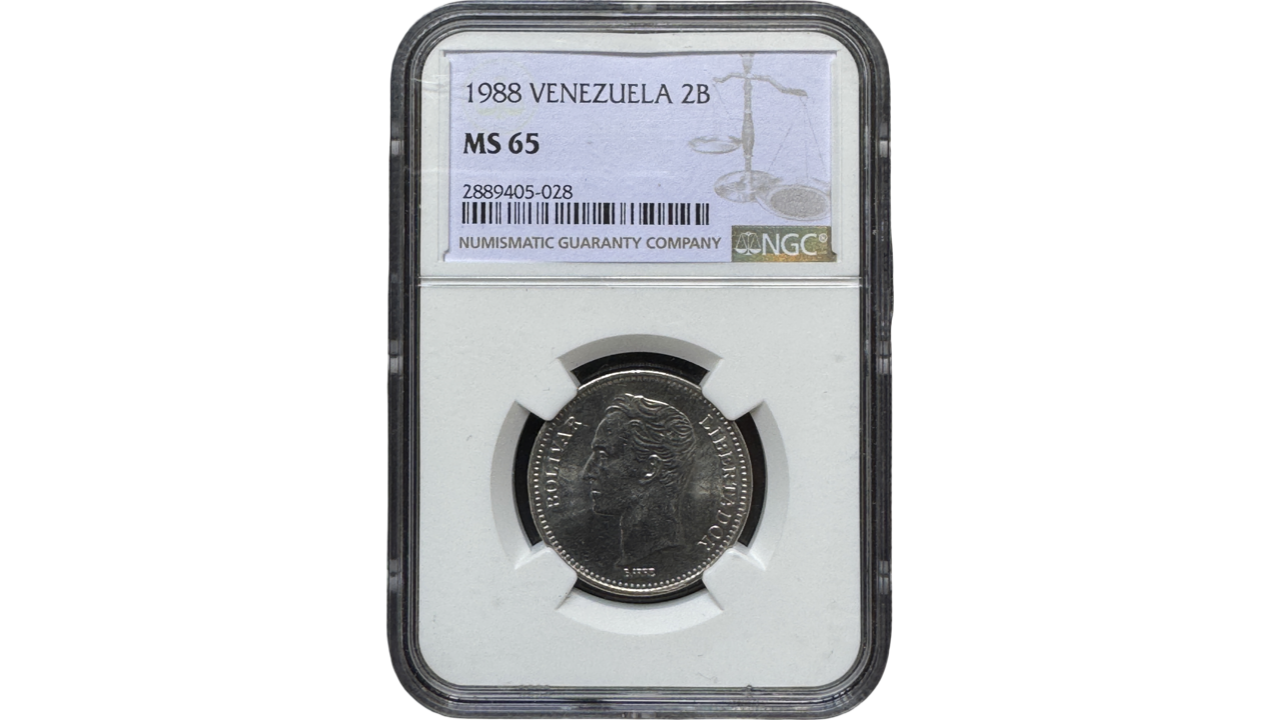 VENEZUELA, 2 Bolivares, 1988, NGC MS65. **SEGUNDO MEJOR GRADO**