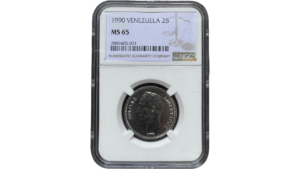 VENEZUELA, 2 Bolivares, 1990, NGC MS65. **SEGUNDO MEJOR GRADO**